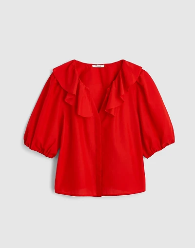 Ruffled Y-Neck Top Cotton-Silk | Madewell