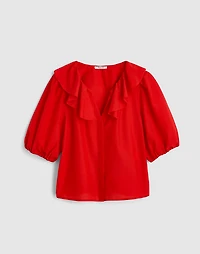 Ruffled Y-Neck Top Cotton-Silk | Madewell