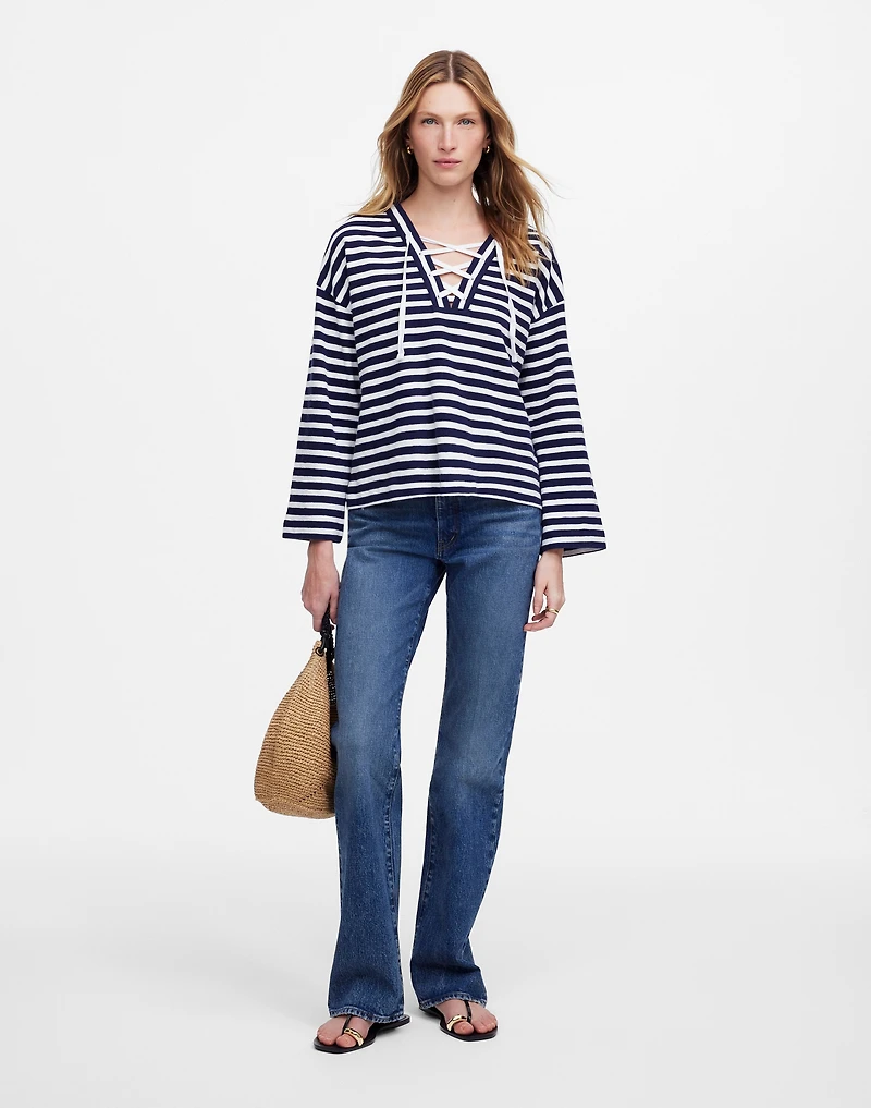 Lace-Up Long-Sleeve Tee Stripe | Madewell