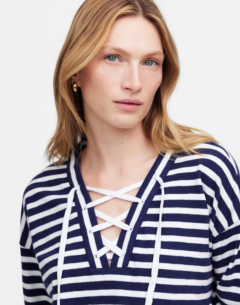 Lace-Up Long-Sleeve Tee Stripe | Madewell