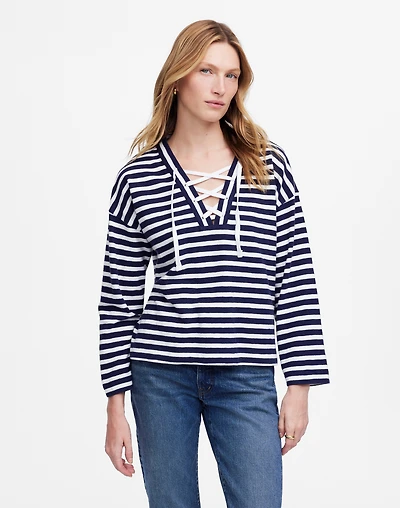 Lace-Up Long-Sleeve Tee Stripe | Madewell