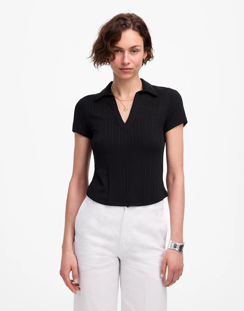 Ribbed V-Neck Polo Tee | Madewell