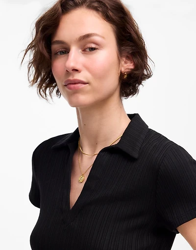 Ribbed V-Neck Polo Tee | Madewell