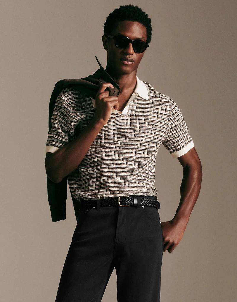 Plaid Johnny-Collar Sweater Polo | Madewell
