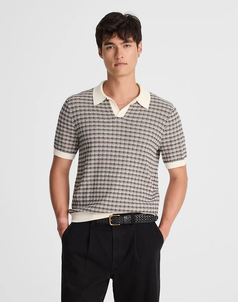 Plaid Johnny-Collar Sweater Polo | Madewell