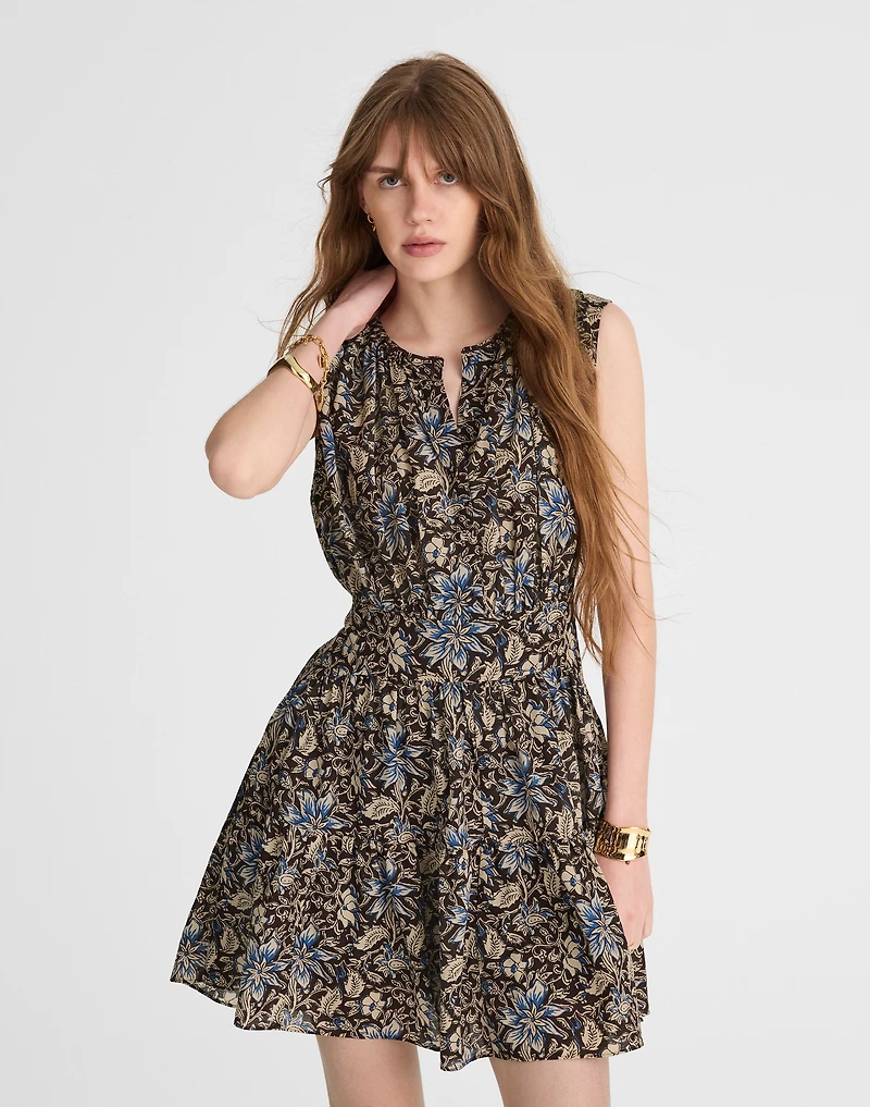 Gathered Button-Front Mini Dress Floral | Madewell
