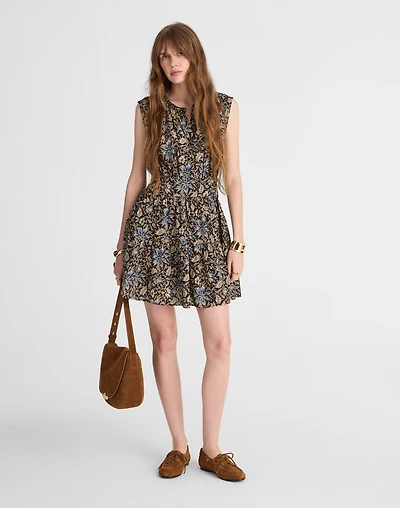 Gathered Button-Front Mini Dress Floral | Madewell