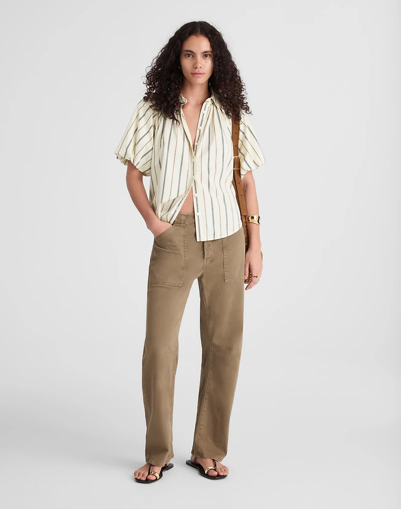Shirred Bubble-Sleeve Button-Up Shirt Poplin | Madewell