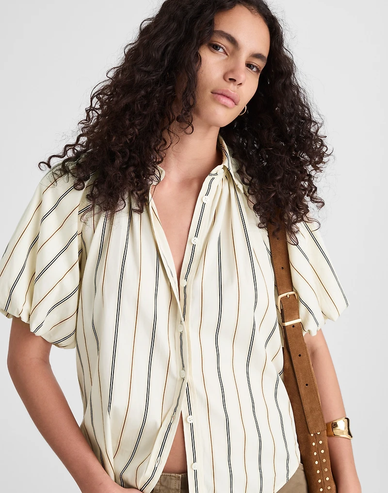 Shirred Bubble-Sleeve Button-Up Shirt Poplin | Madewell