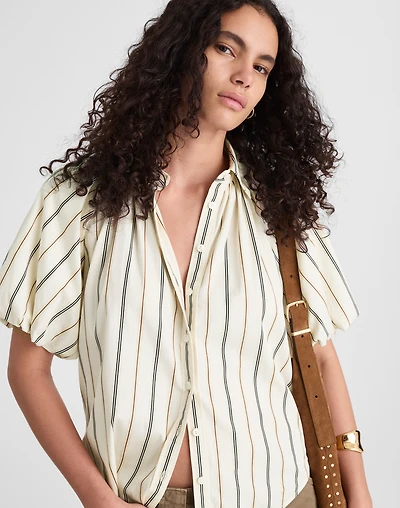 Shirred Bubble-Sleeve Button-Up Shirt Poplin | Madewell
