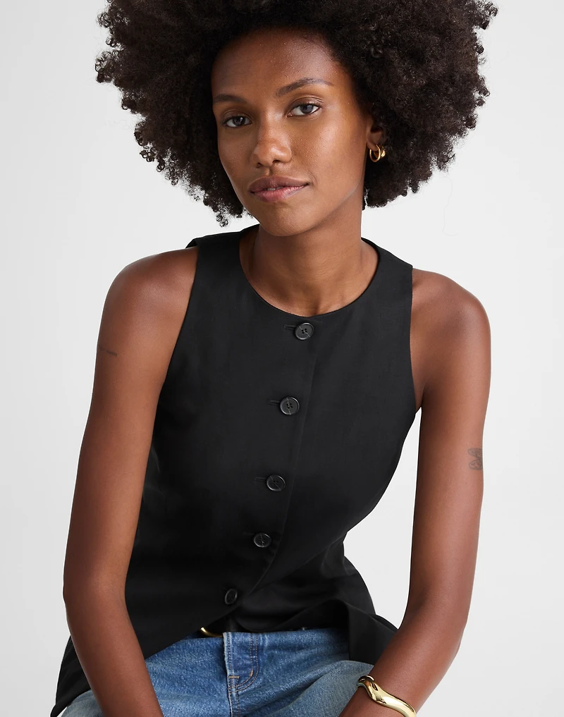 Crewneck Cutaway Vest in Drapey Twill | Madewell