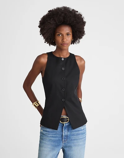 Crewneck Cutaway Vest Drapey Twill | Madewell