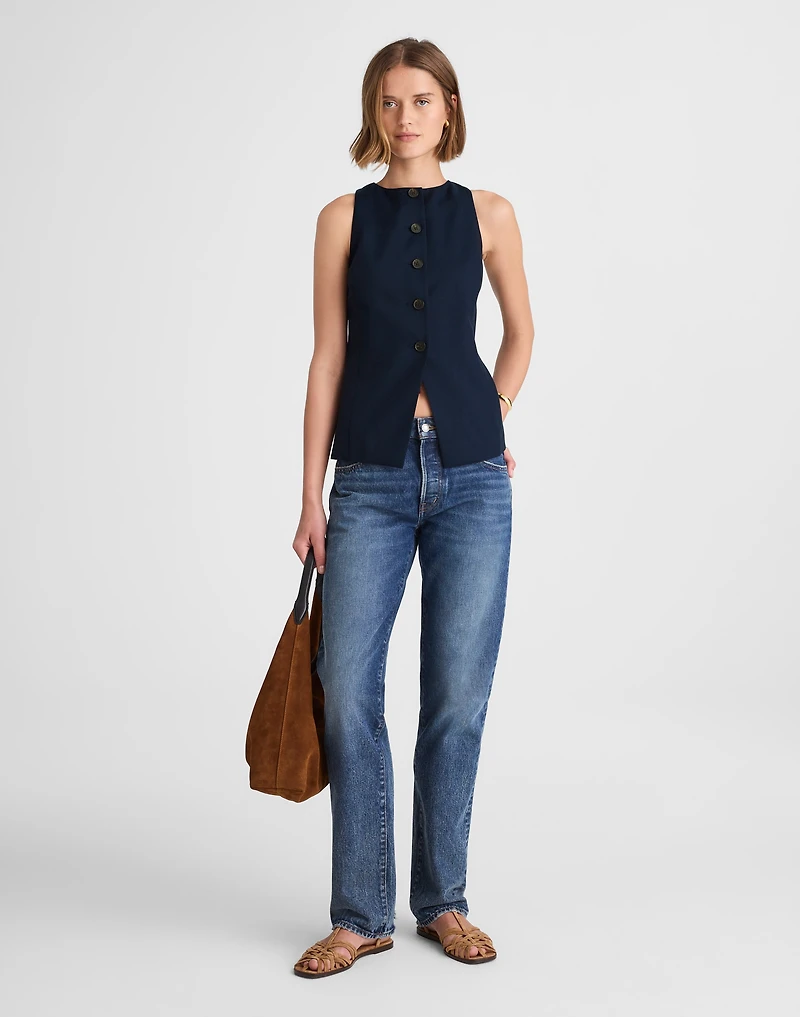 Crewneck Cutaway Vest Drapey Twill | Madewell