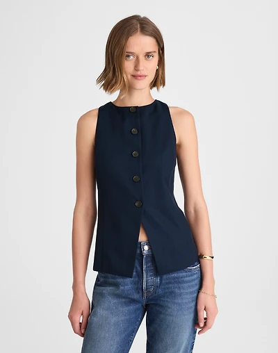 Crewneck Cutaway Vest Drapey Twill | Madewell
