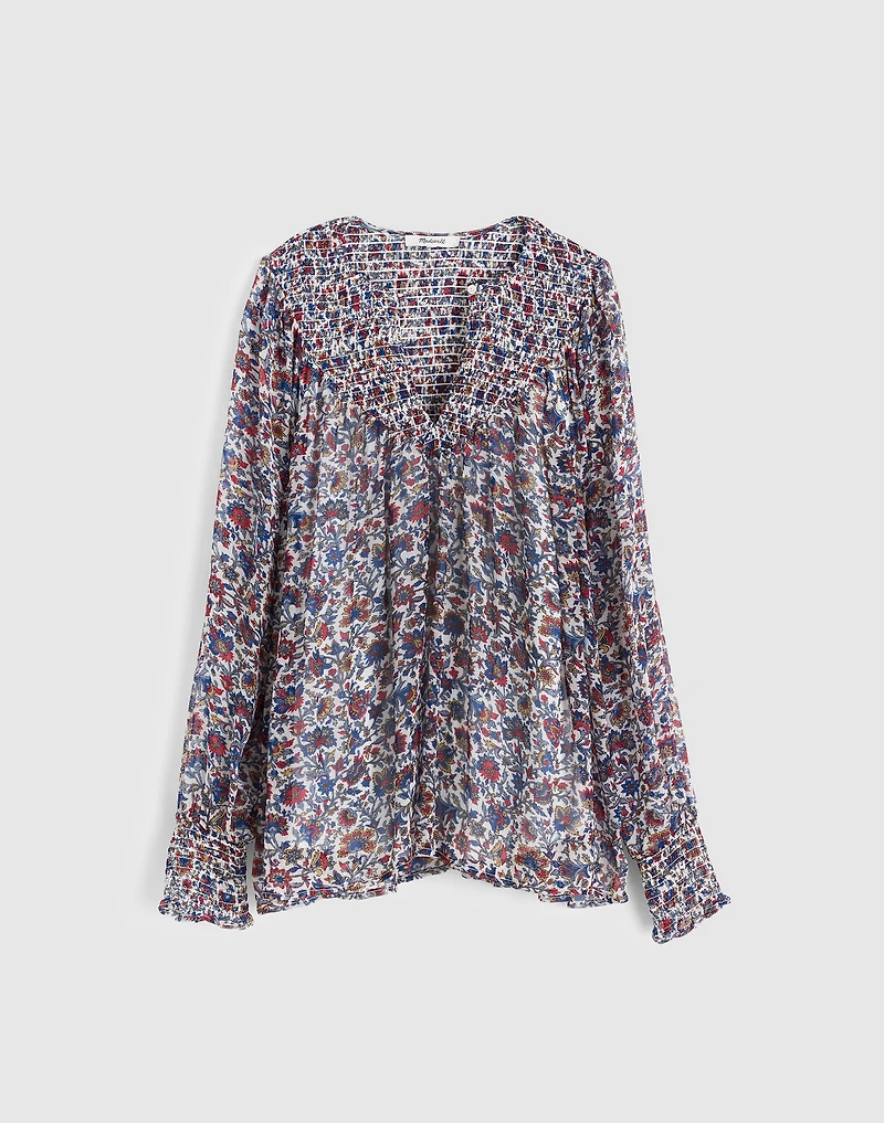 Smocked Split Crewneck Top | Madewell