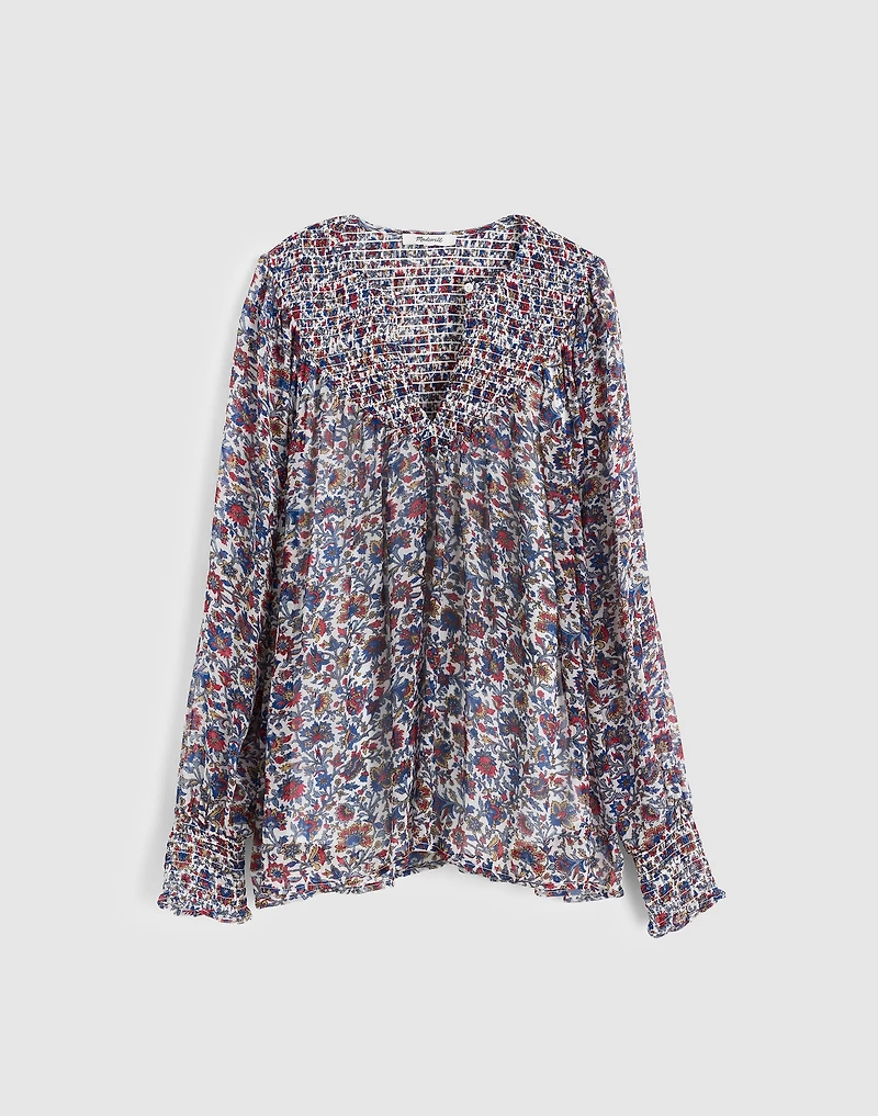 Smocked Split Crewneck Top | Madewell