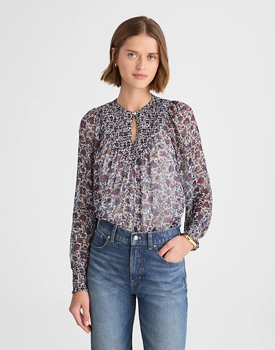 Smocked Split Crewneck Top | Madewell