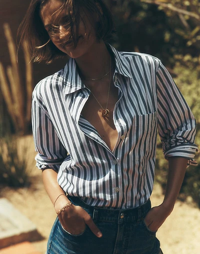 Poplin Easy Y-Neck Button-Up Shirt | Madewell