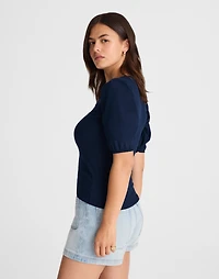 Puff-Sleeve Henley Knit Top | Madewell