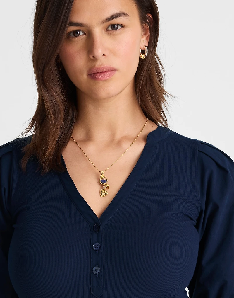 Puff-Sleeve Henley Knit Top | Madewell