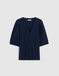 Puff-Sleeve Henley Knit Top | Madewell