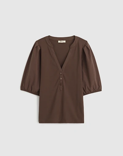 Puff-Sleeve Henley Knit Top | Madewell
