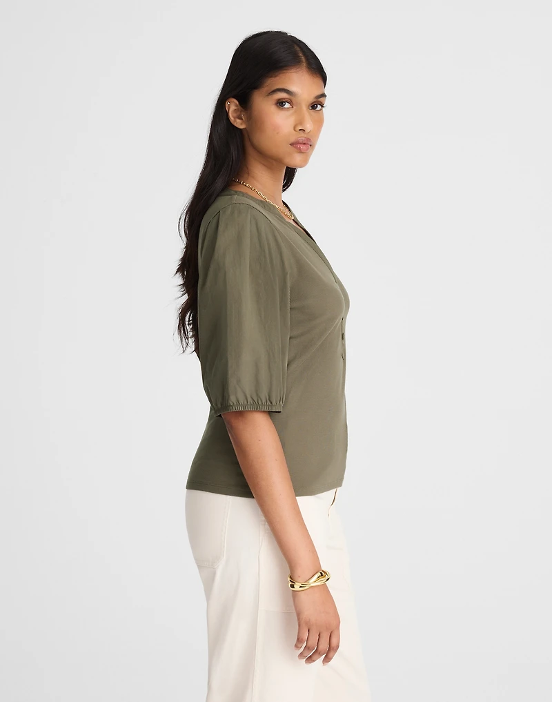 Puff-Sleeve Henley Knit Top | Madewell