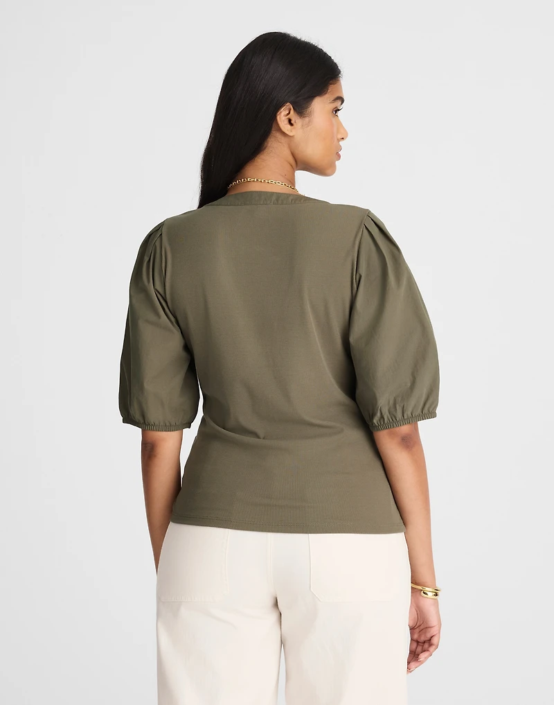 Puff-Sleeve Henley Knit Top | Madewell