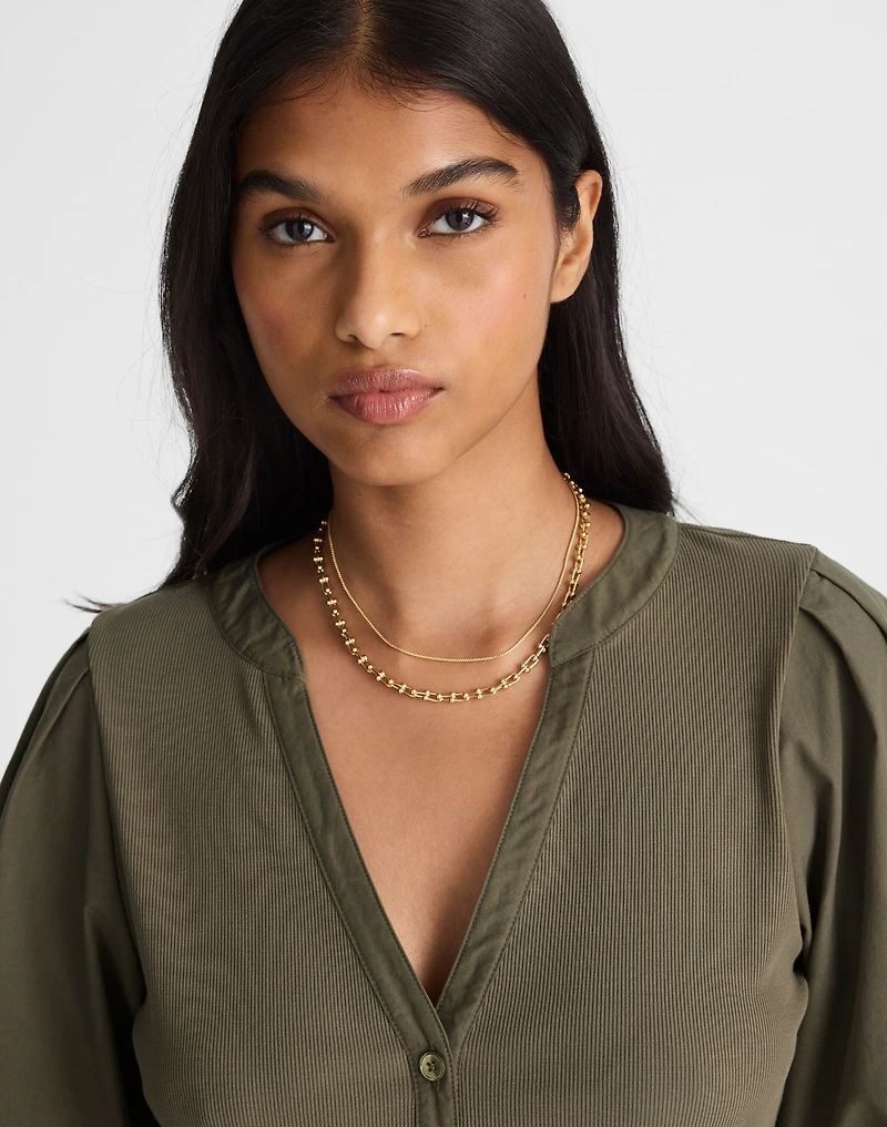 Puff-Sleeve Henley Knit Top | Madewell