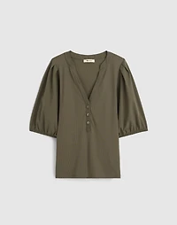 Puff-Sleeve Henley Knit Top | Madewell