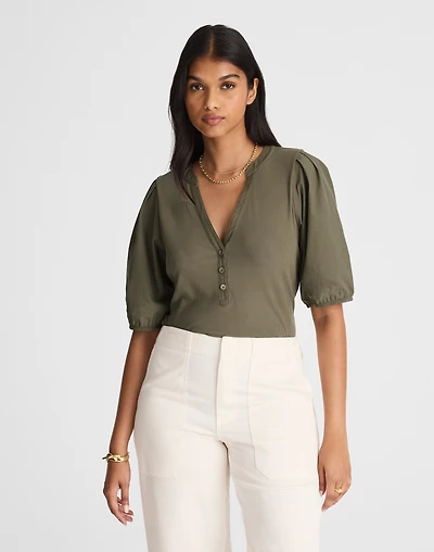 Puff-Sleeve Henley Knit Top | Madewell
