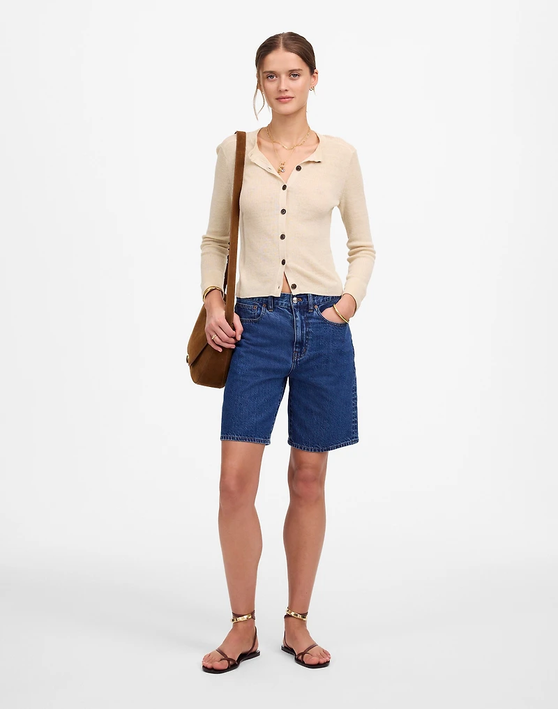 Linen-Blend Crewneck Cardigan | Madewell