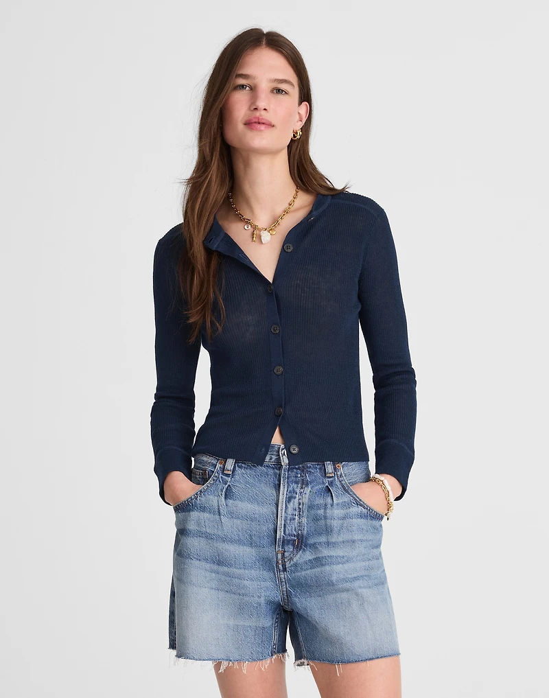 Linen-Blend Crewneck Cardigan | Madewell