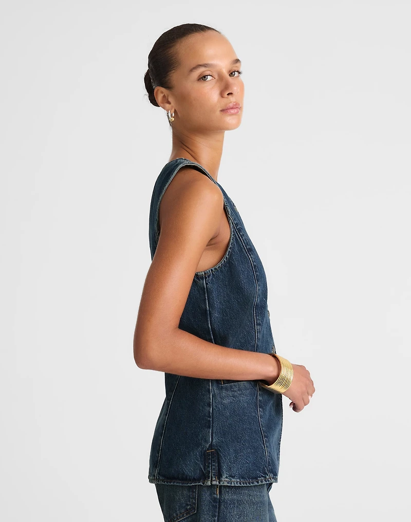 Denim Crewneck Cutaway Vest in Greendale Wash | Madewell