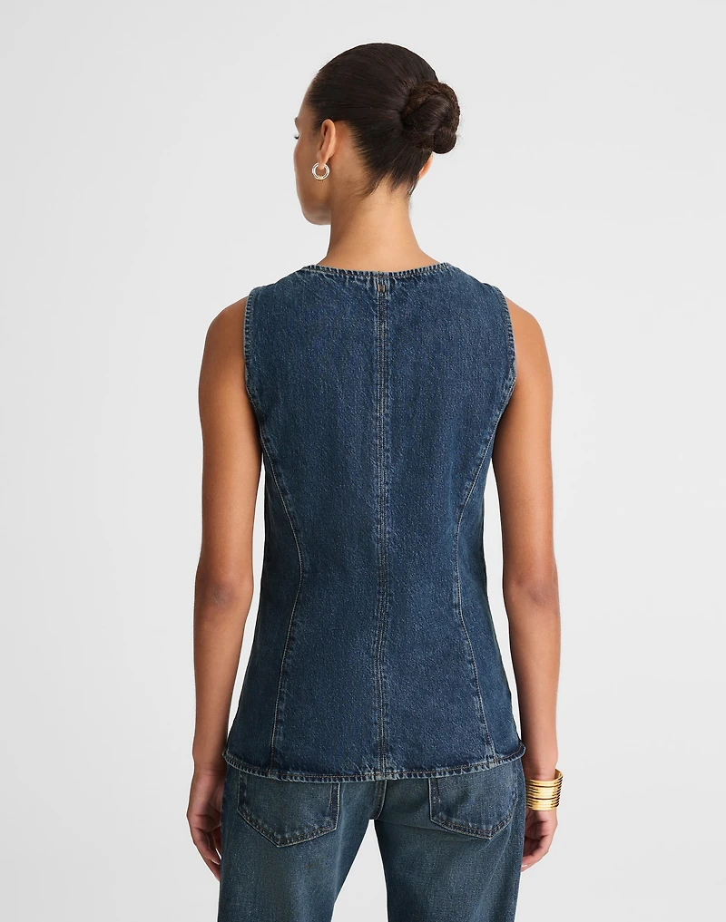 Denim Crewneck Cutaway Vest in Greendale Wash | Madewell