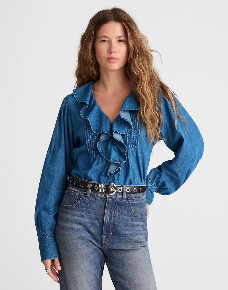 Denim Ruffled Pintuck Top | Madewell