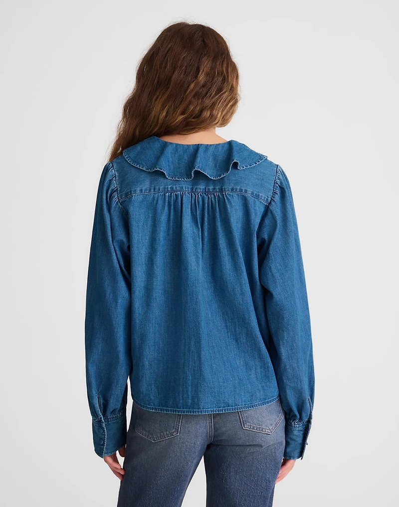 Denim Ruffled Pintuck Top | Madewell