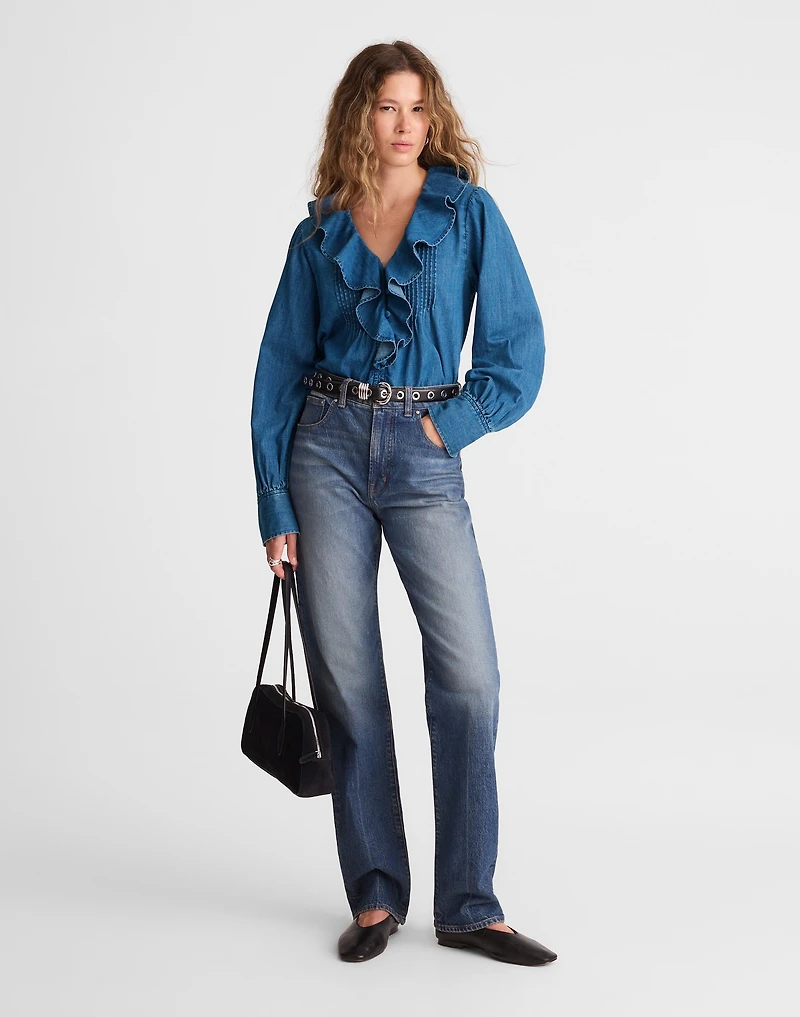 Denim Ruffled Pintuck Top | Madewell