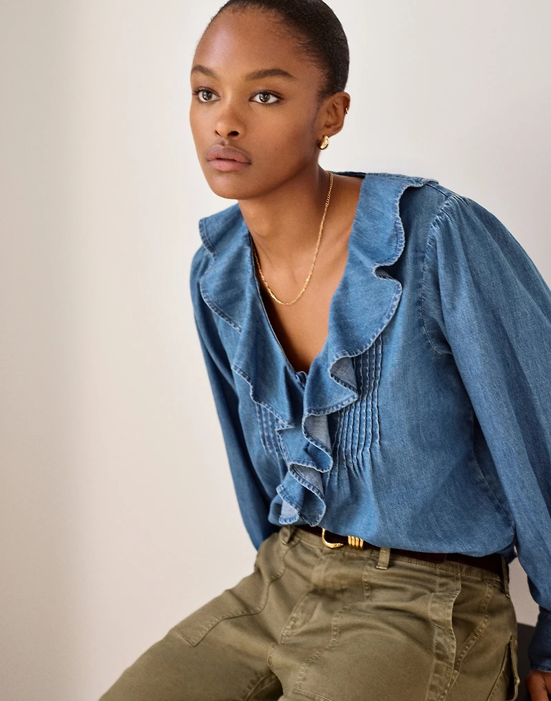 Denim Ruffled Pintuck Top | Madewell
