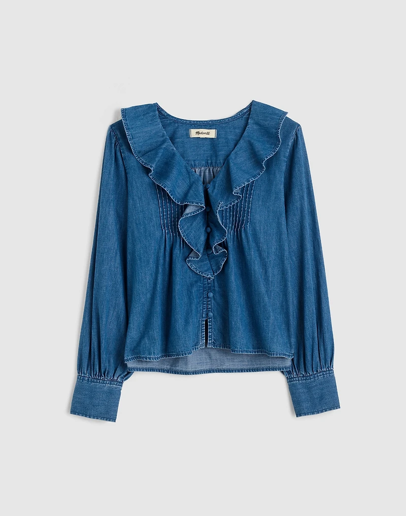 Denim Ruffled Pintuck Top | Madewell