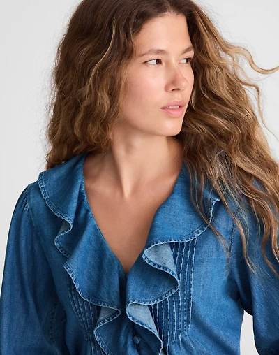 Denim Ruffled Pintuck Top | Madewell