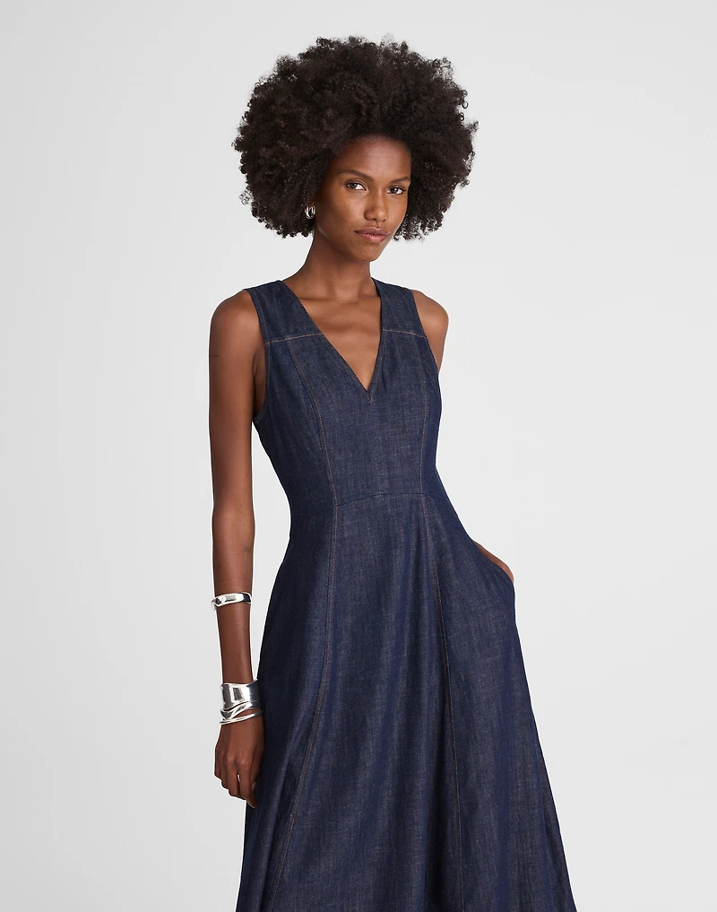 Denim V-Neck Circle Midi Dress | Madewell