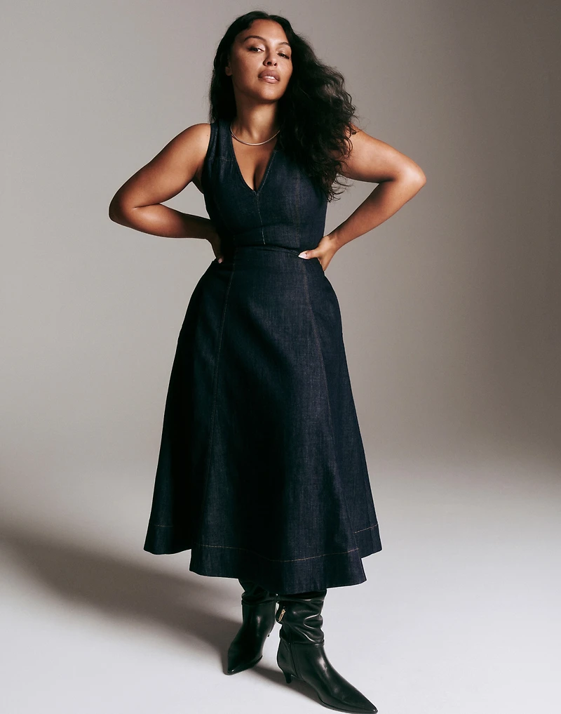 Denim V-Neck Circle Midi Dress | Madewell