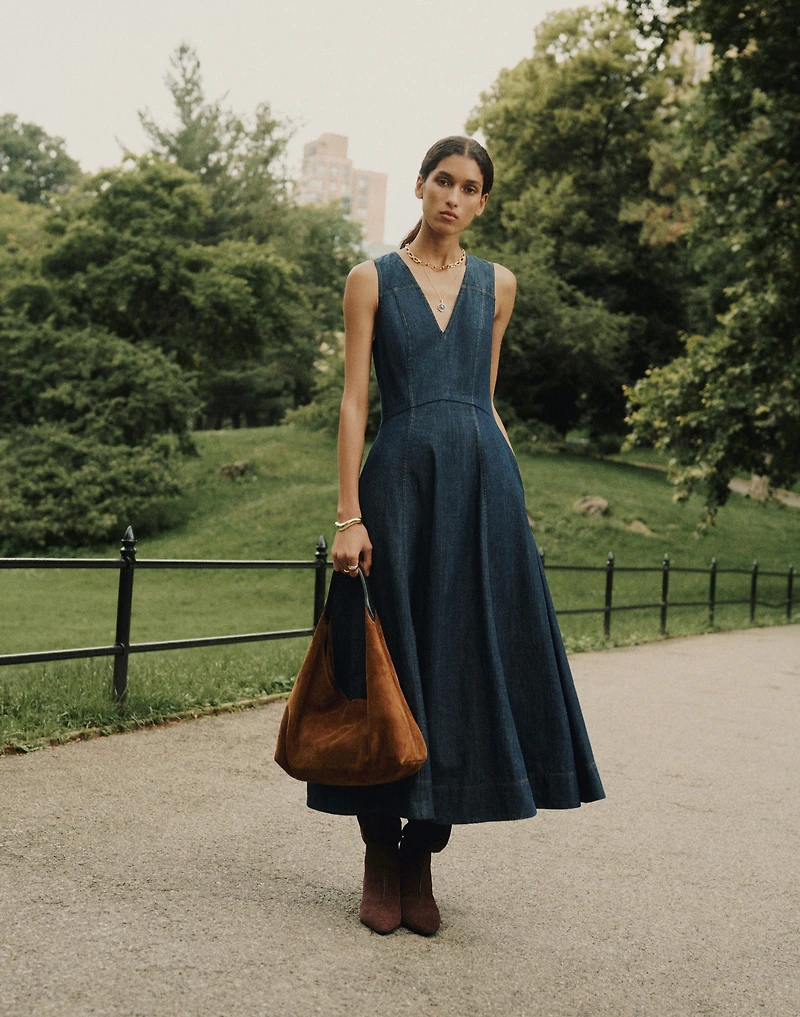 Denim V-Neck Circle Midi Dress | Madewell