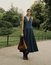 Denim V-Neck Circle Midi Dress | Madewell
