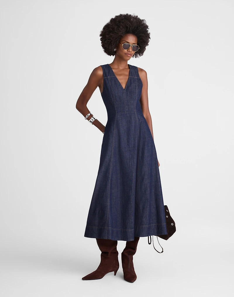 Denim V-Neck Circle Midi Dress | Madewell