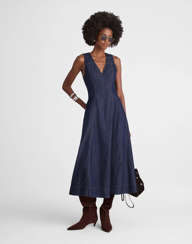 Denim V-Neck Circle Midi Dress | Madewell