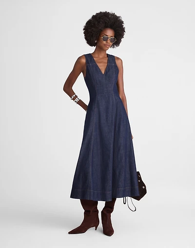 Denim V-Neck Circle Midi Dress | Madewell
