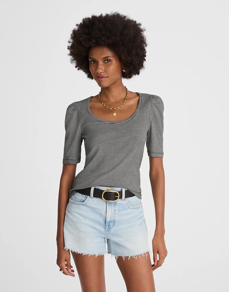 Puff-Sleeve Scoopneck Tee