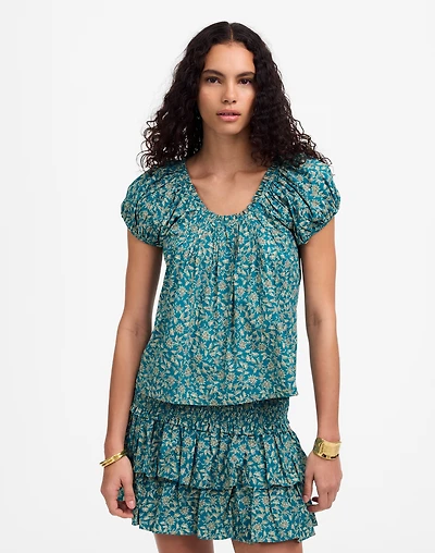 Scoopneck Puff-Sleeve Top Floral | Madewell